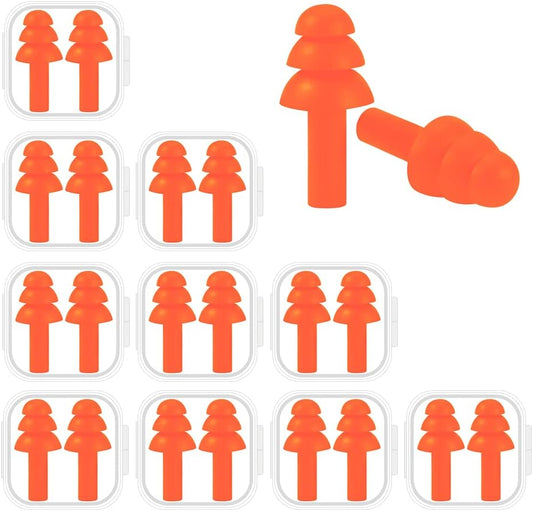 10 Pairs Noise Cancelling Ear Plugs, Premium Soft Silicone, Reusable, Waterproof, Hypoallergenic, Earplugs for Swimming, Airplanes, Concerts, Shooting, Travelling, Sleeping & Snoring (Orange)