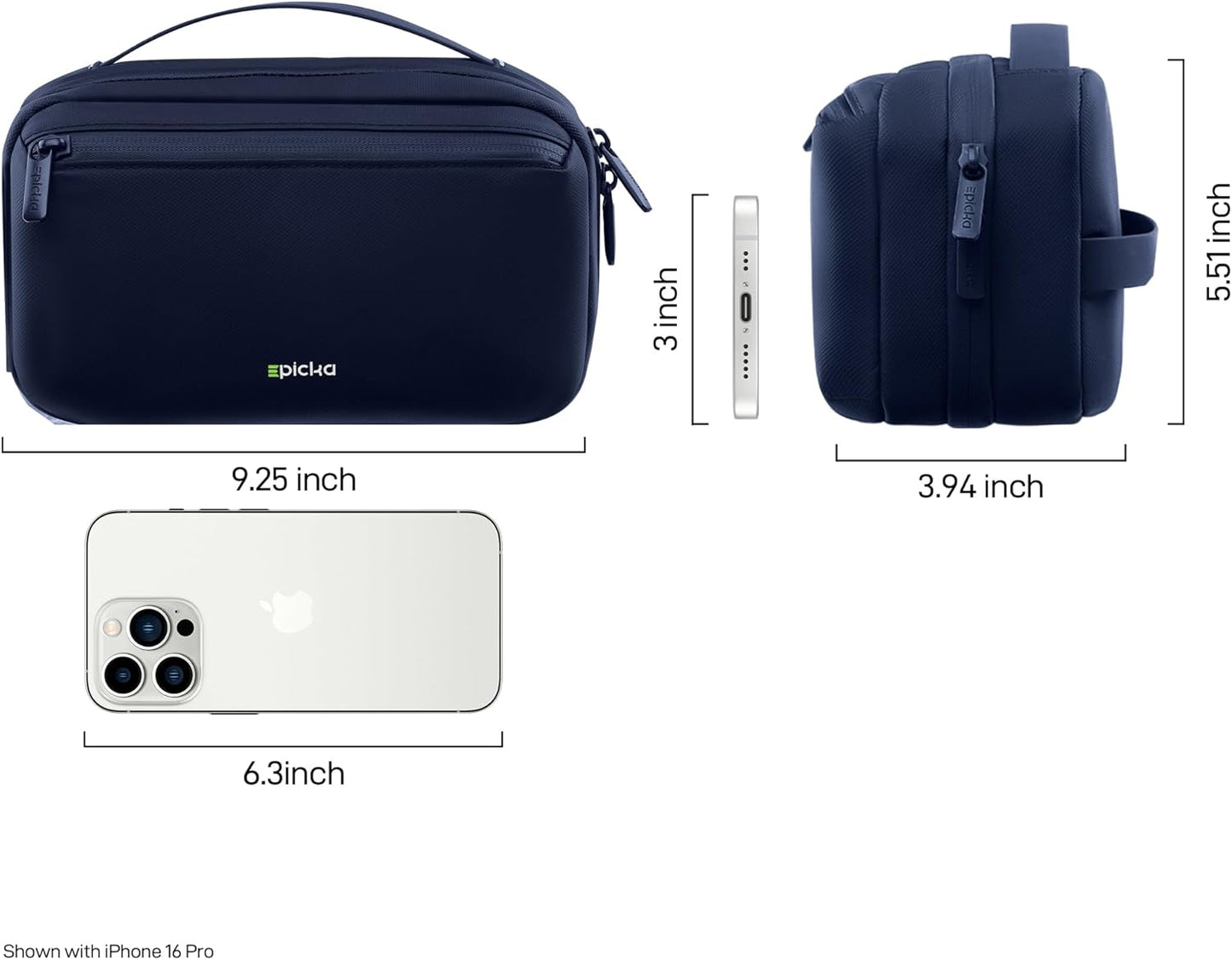 EPICKA Electronics Organizer Travel Case - Cable Organizer Bag for Travel Accessories, Tech Pouch for Cords, Charger, Adapter, Cables, Power Bank, Waterproof Storage Bag with Luggage Strap, Navy