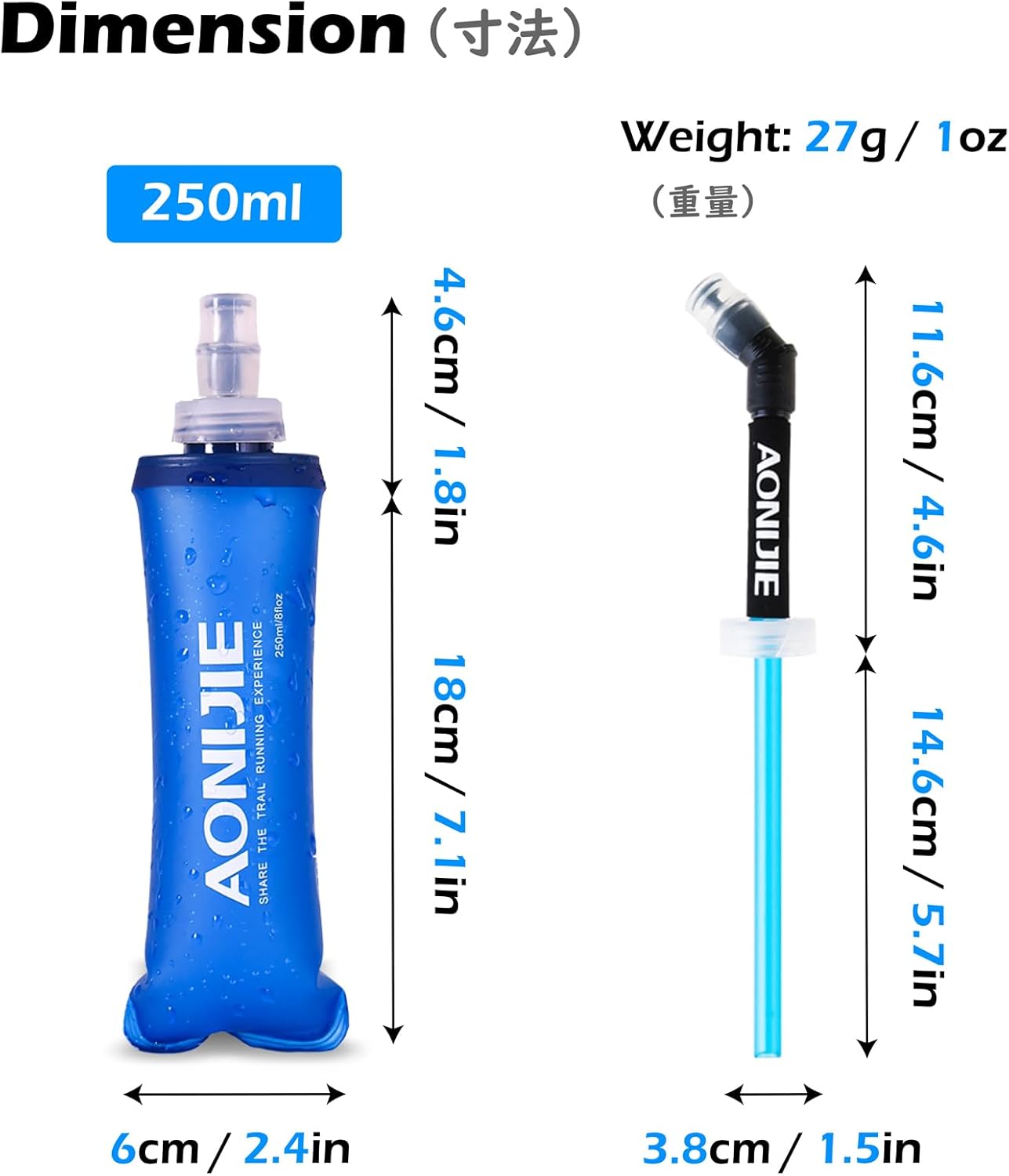 TRIWONDER Collapsible Water Bottles TPU Soft Flask Running Bottles BPA-Free Sports Flasks for Hiking Climbing Camping (250ml/8.45oz with Straws - Pack of 2)