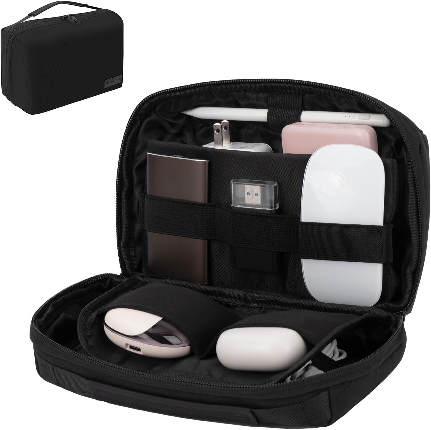 LENTION Electronics Organizer, Tech Organizer Travel Case, Tech Pouch, Cable Bag with ECO-Friendly Fabrics (GRS Certified) Cord organizer Travel Essentials Bag for AirPods, Cords, Charger (M378 Black)