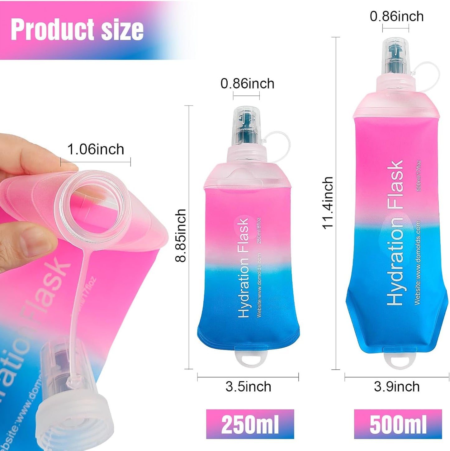 AXEN Soft Flask TPU Foldable Running Hydration Flask, Soft Collapsible Water Bottle for Hydration Pack Cycling Marathon Running Hiking