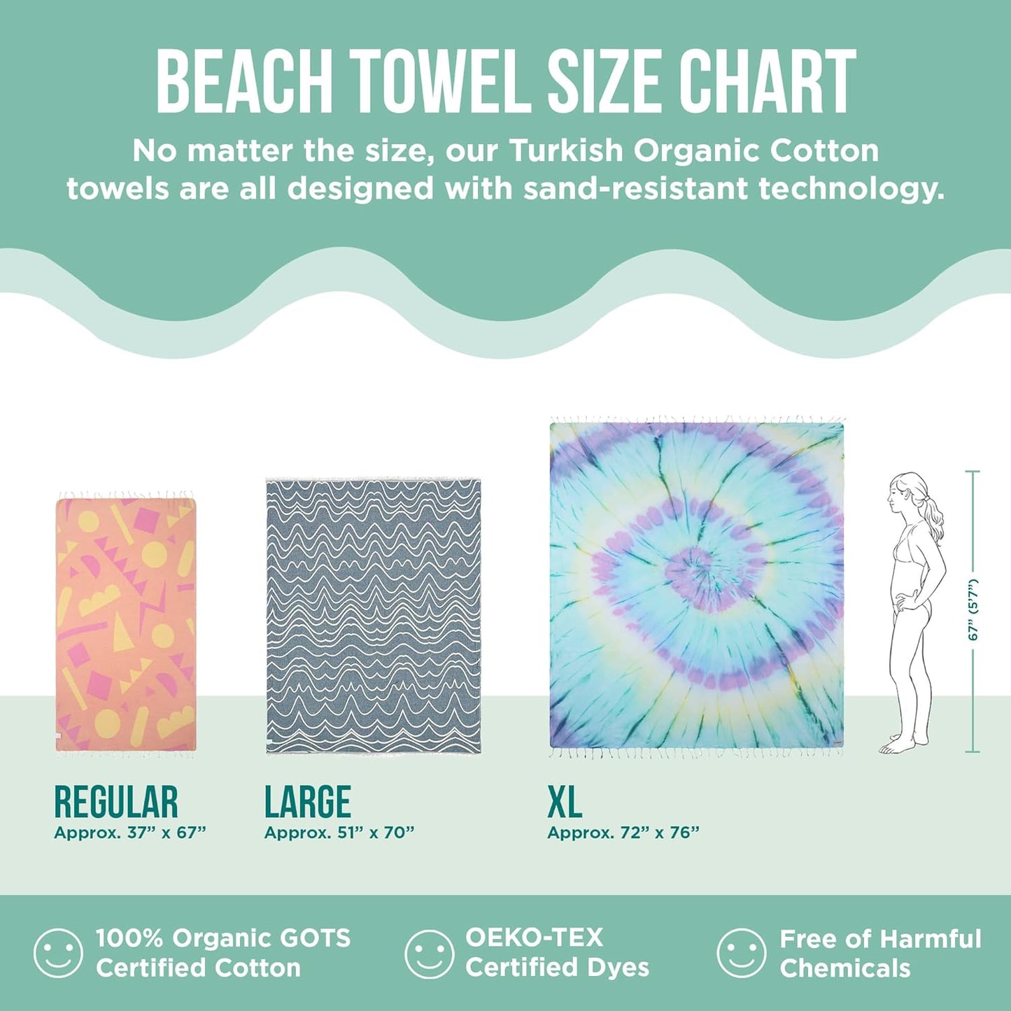 Sand Cloud Oversized Turkish Beach Towel (Bruno Blue) - 100% Certified Cotton Turkish Bath Towels - Sand Free & Quick Dry Large Beach Towel for Pool, Yoga, Picnic & Travel - As Seen on Shark Tank