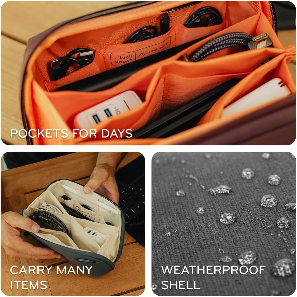 Peak Design Small Tech Pouch, Kelp, Electronics Organizer for Travel or Everyday Carry, Origami-Style Storage, Cable Pass-Through, Weatherproof Recycled Nylon, Gear Carry Bag for Men and Women