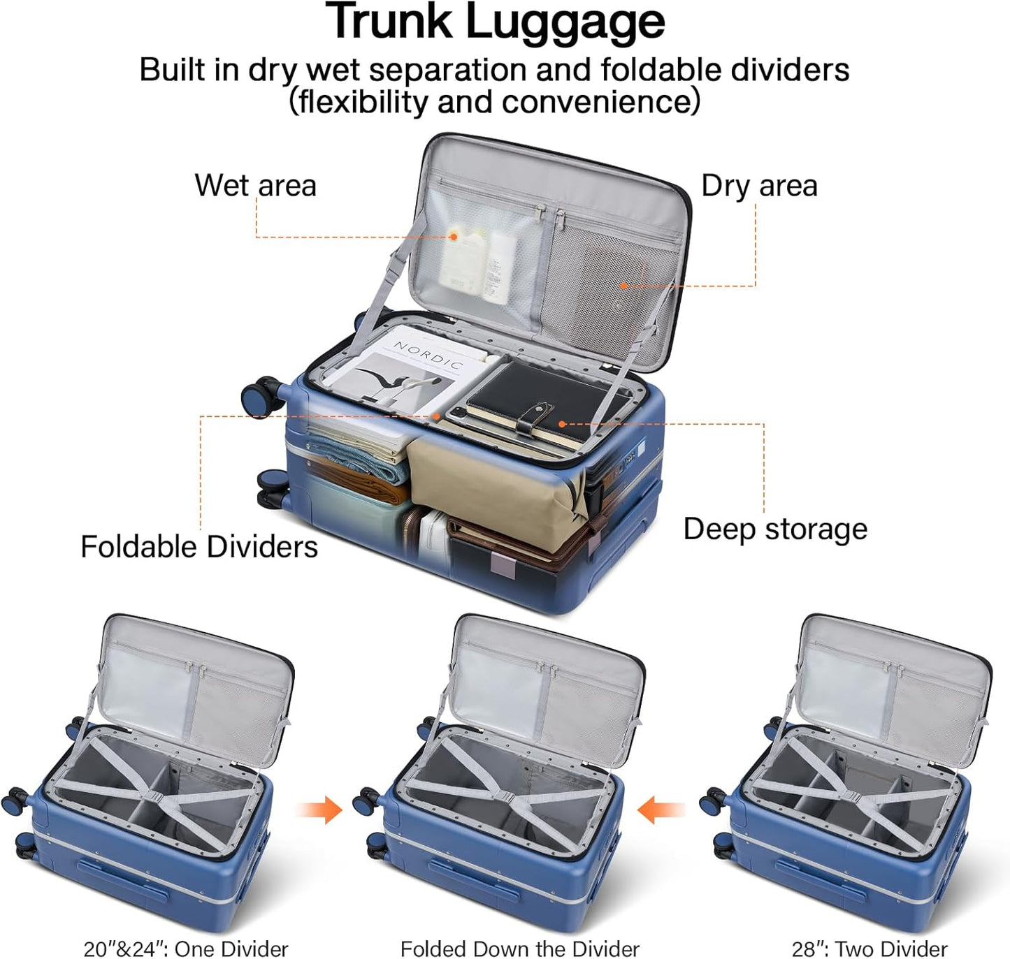 Hanke 24 Inch Luggage with Cup Holder and Charge,Top Opening Hard Shell Suitcases with Wheels and Dividers,Aluminum Frame Trunk Luggage Medium Checked Suitcase with Lock for Travel,Interstellar Blue