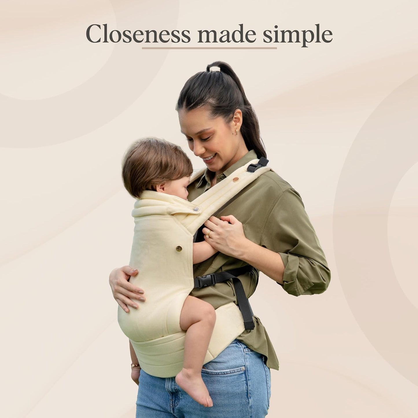 Cub & Co Ergonomic Baby Carrier Newborn to Toddler – 4-in-1 Adjustable with Head & Lumbar Support, Breathable Fabric, Multi-Position Design, Foldable for Travel (Beige)