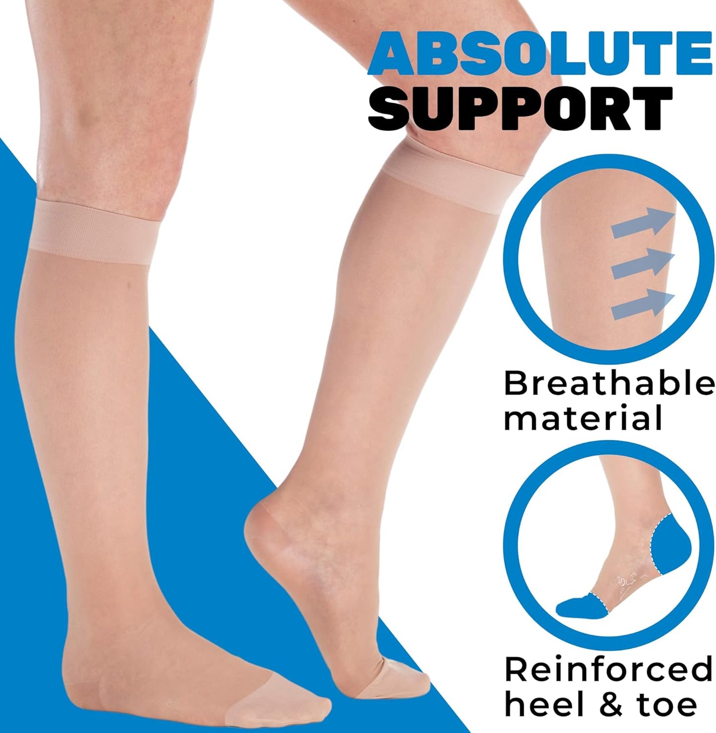 (3 Pairs - Closed Toe) Made in USA - Compression Socks for Women 15-20mmHg - Sheer Compression Knee High Stockings for Post Surgery, Pregnancy, Arthritis, Edema - Nude, Large - A101NU3-3