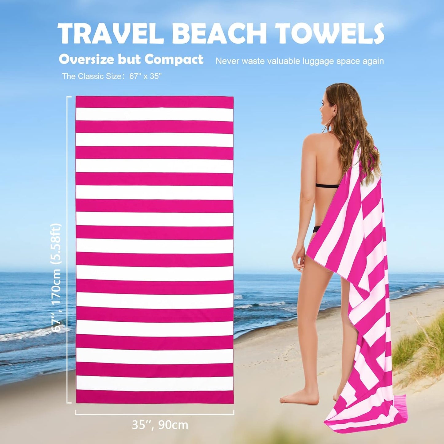 Your Choice Microfiber Quick Dry Sand-Free Beach Towel for Adults & Kids (67x35 Inch, 60x30 Inch) - Oversized, Compact, Lightweight, Absorben