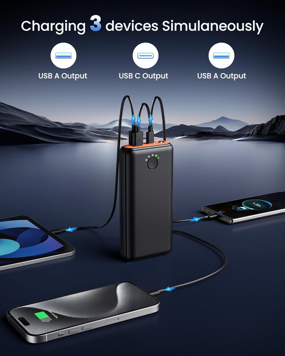 Portable Charger Power Bank 40000mah, USB C Fast Charging 22.5W External Battery Pack Phone Charger Quick Charge with 3 Outputs & 2 Inputs for iPhone Samsung Galaxy Android Travel Camping