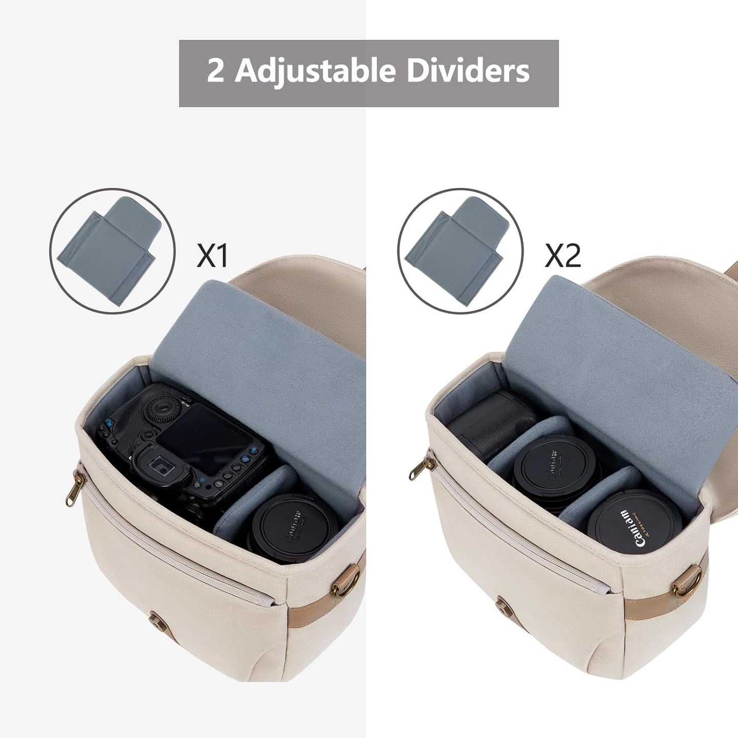 BAGSMART Camera Bag, SLR DSLR Canvas Crossbody Camera Case, Compact Camera Shoulder Bag with Rain Cover for Women and Men, Ivory White