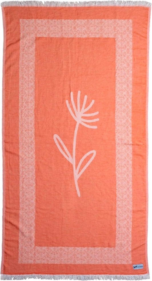 Turkish Beach Towel - 100% Organic Cotton - Soft, Quick-Dry, Sand Proof, Prewashed - Lightweight & Oversized for Beach, Pool, Yoga, Bath, Travel, Gym, Throw - Bloom (Pink)