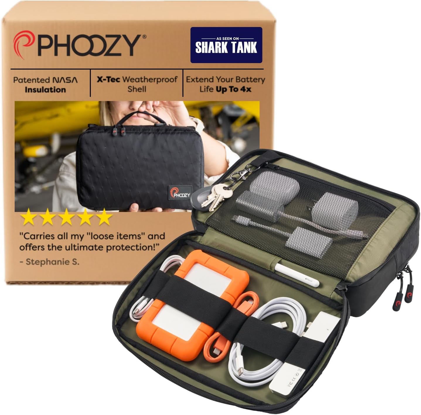 PHOOZY Premium Tech Bag & Cable Organizer Bag for Travel Accessories | Warm Weather Protection for Your Travel Essentials | Drop-Proof & Weatherproof with Skid Pad for Grip & Durability (BLACK)