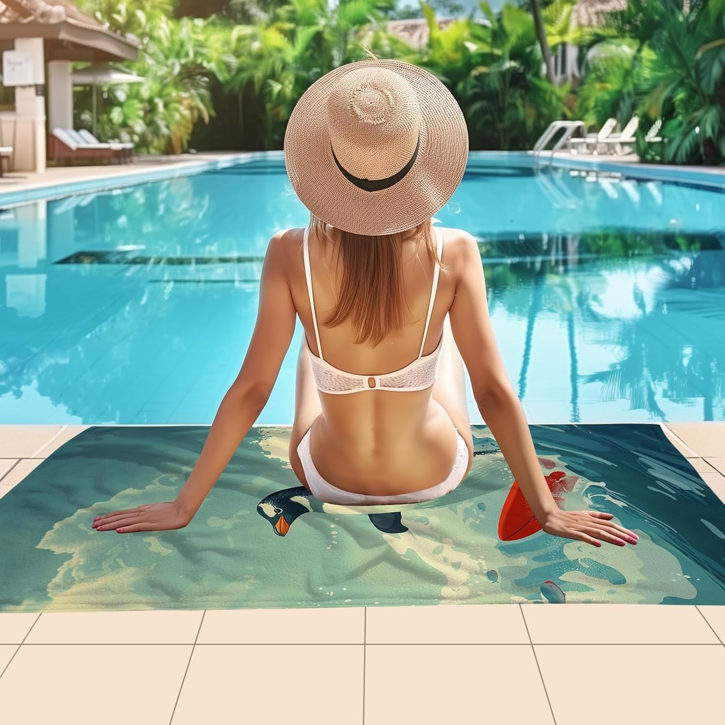 WZOMT Microfiber Penguin Beach Towel Oversized, Cute Penguin Surfing Ocean Animal Blue Bath Towels for Adults Kids, Soft Quick Dry Absorbent Sandproof Travel Swim Pool Towels 32x52 Inch