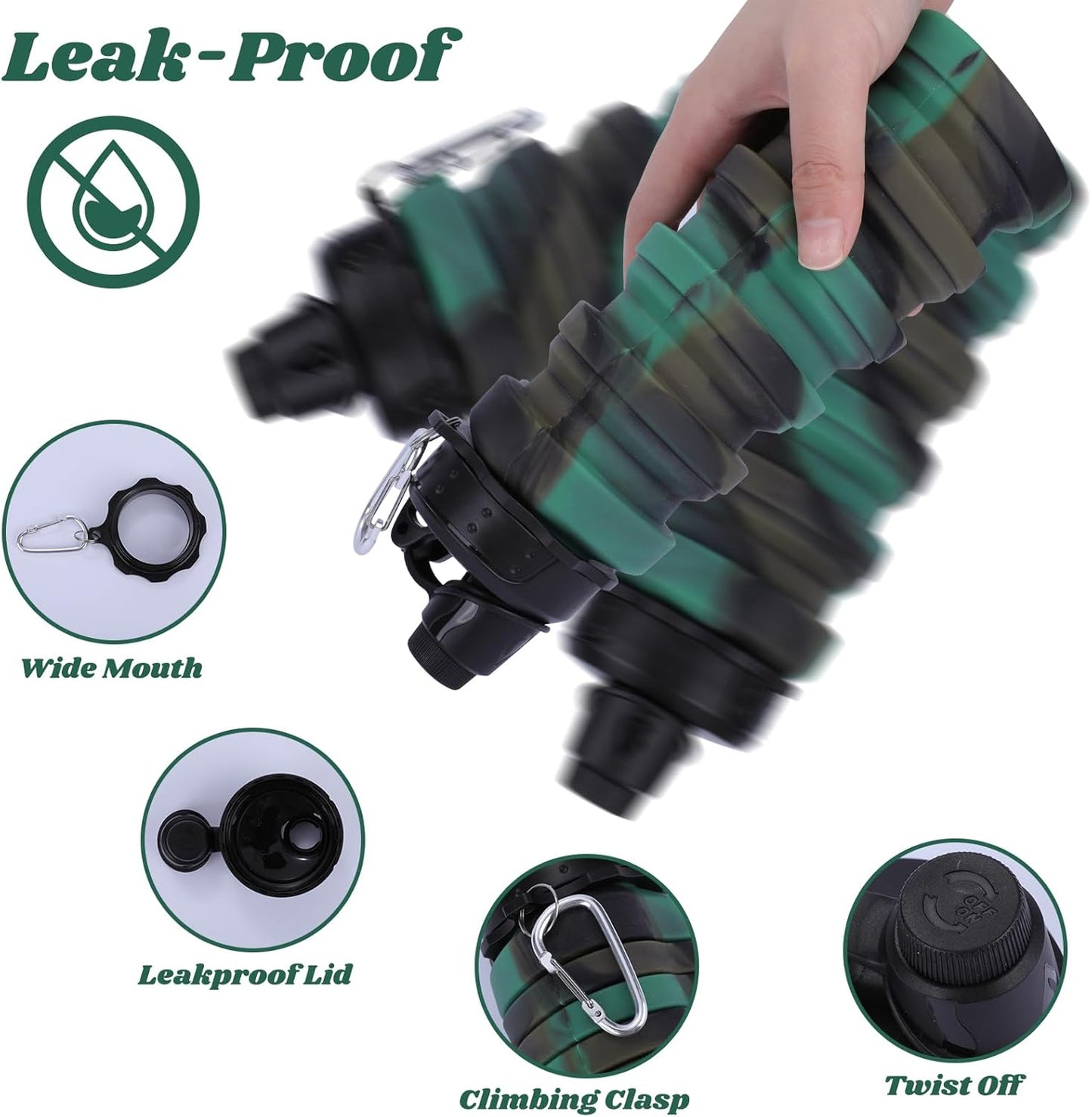 Collapsible Water Bottle for Adults, Boys, Students, Kids, Reusable Silicone Foldable Water Bottles for Travel Camping Hiking Sports,Leak-Proof Portable Sports Water Bottle (Pink & Camouflage)