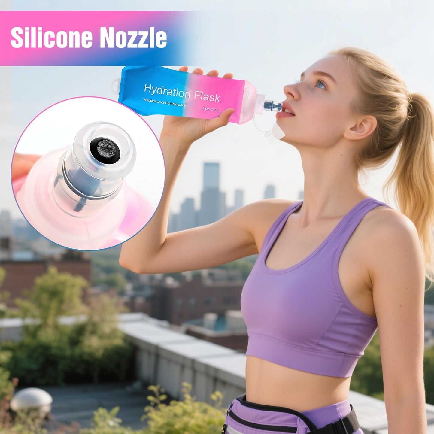 AXEN Soft Flask TPU Foldable Running Hydration Flask, Soft Collapsible Water Bottle for Hydration Pack Cycling Marathon Running Hiking