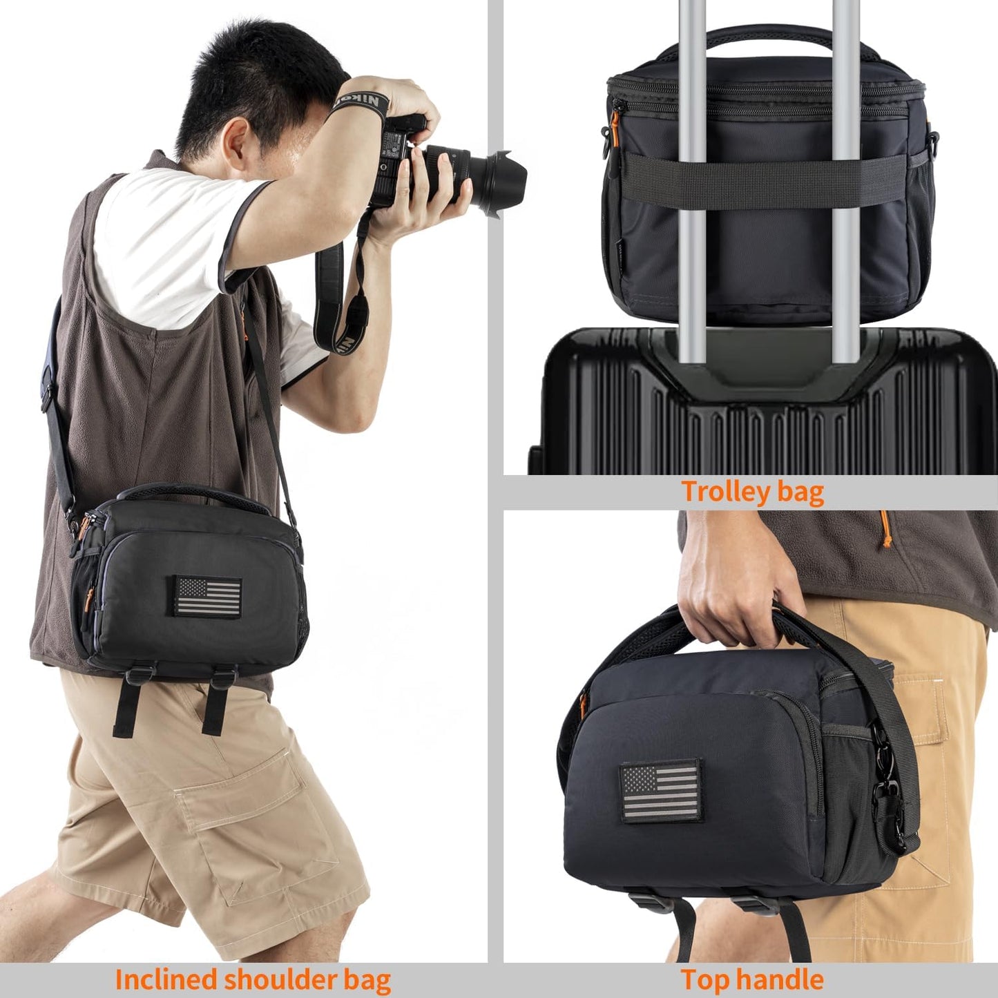 Camera Lens Bags & Cases, Camera Bag Protective Covers Photography Shoulder Bag Compatible for Nikon, Canon, Sony DSL/SLR/Mirrorless Equipment Travel Waterproof (Black)