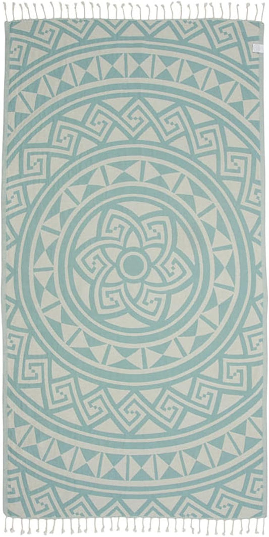 Sand Cloud Turkish Beach Towel - Sand Free - 100% Organic Turkish Cotton Yarn - Quick Dry Towel for Beach, Picnic Blanket or Throw - As Seen on Shark Tank - Mandala (Mint)