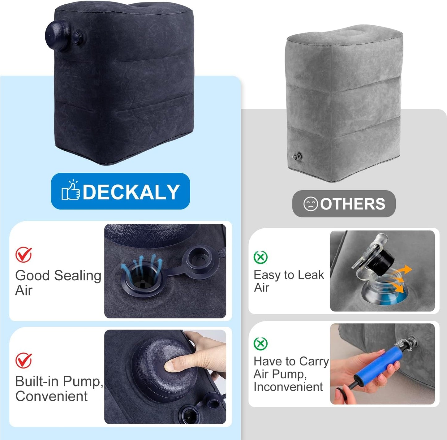 Inflatable Foot Rest Pillow for Travel,2 Pack Travel Foot Rest for Airplane Flights, Car Seat Foot Rest Pillow with Pump & Storage Bag Suitable for Office,Airplane,Train,Cars,Home (2Pack Navy)