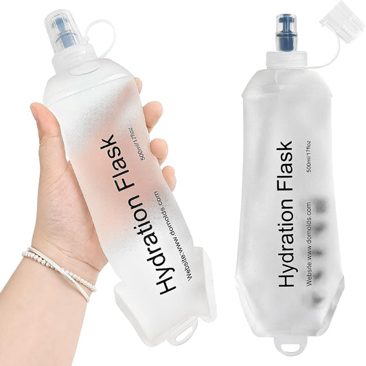 GYGYL Soft Flask, TPU Collapsible Soft Water Bottle for Hydration Pack, Running Vest, Leak-Proof Folding Water Bottle for Hiking Cycling Climbing Jogging-500ml White, 2pcs
