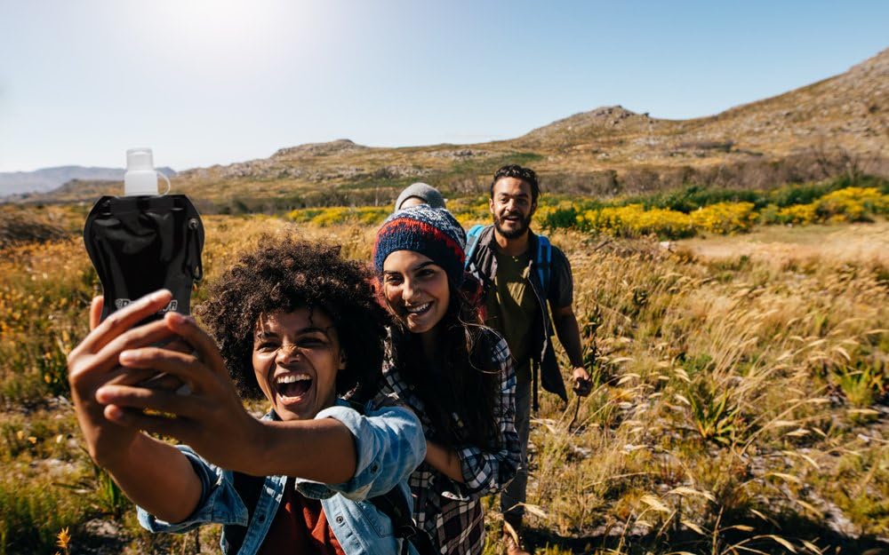 Collapsible Reusable Water Bottle with Carabiner Clip by Activiva - Light Weight Leak Proof Foldable Drinking Water Bottle - Non-Toxic BPA Free - 16.9 oz - 4 Pack