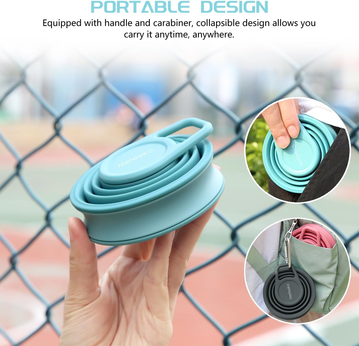 Nefeeko Collapsible Water Bottle,17oz(500ml) Reuseable BPA Free Silicone Foldable Water Bottles for Travel Gym Camping Hiking, Portable Leak Proof Sports Water Bottle with Carabiner