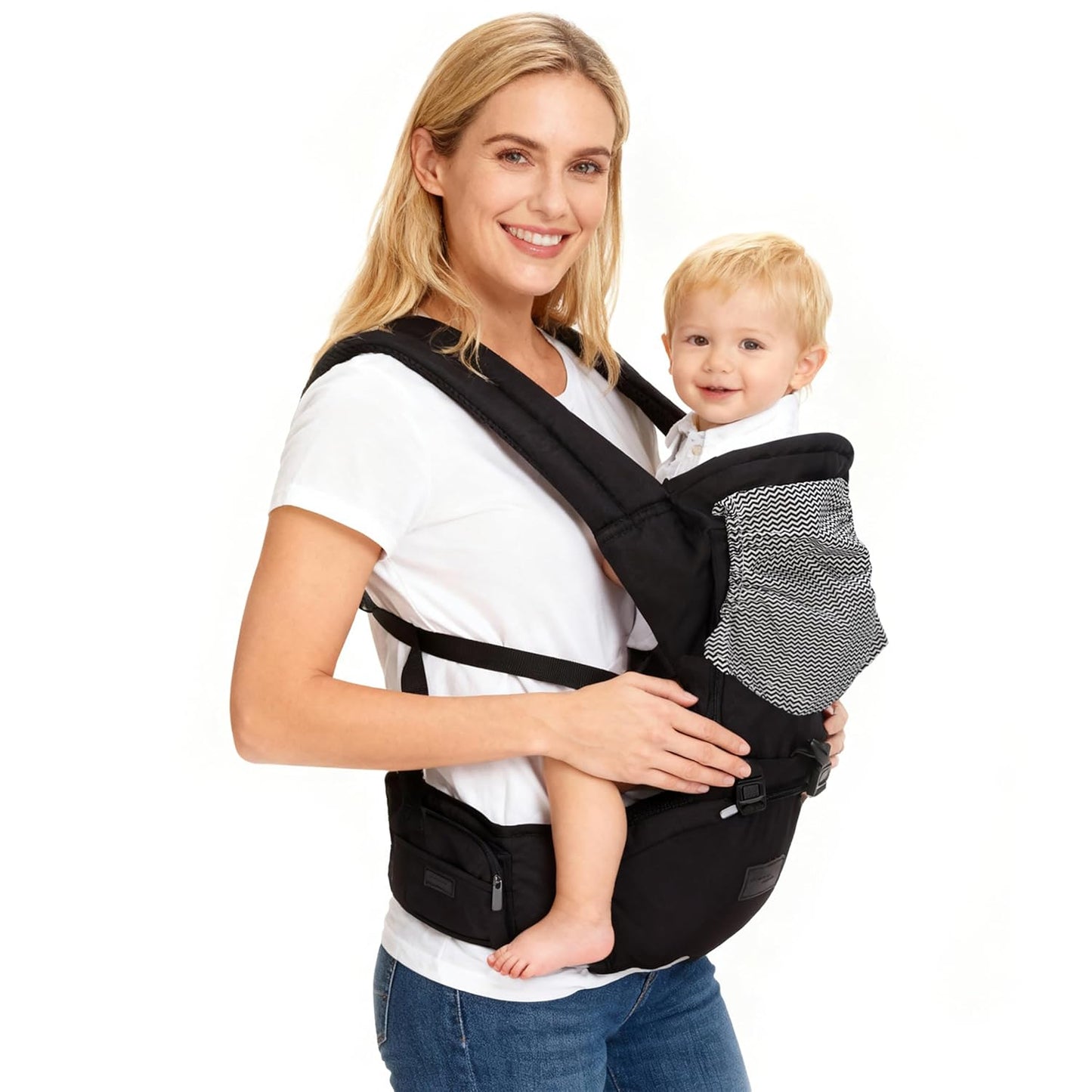 Baby Carrier Newborn to Toddler, 6-in-1 Baby Carrier with Hip Seat Lumbar Support 7-45lbs, Baby Soft Carrier for All Seasons & Positions, Adjustable Size for Shopping Hiking Travelling Black