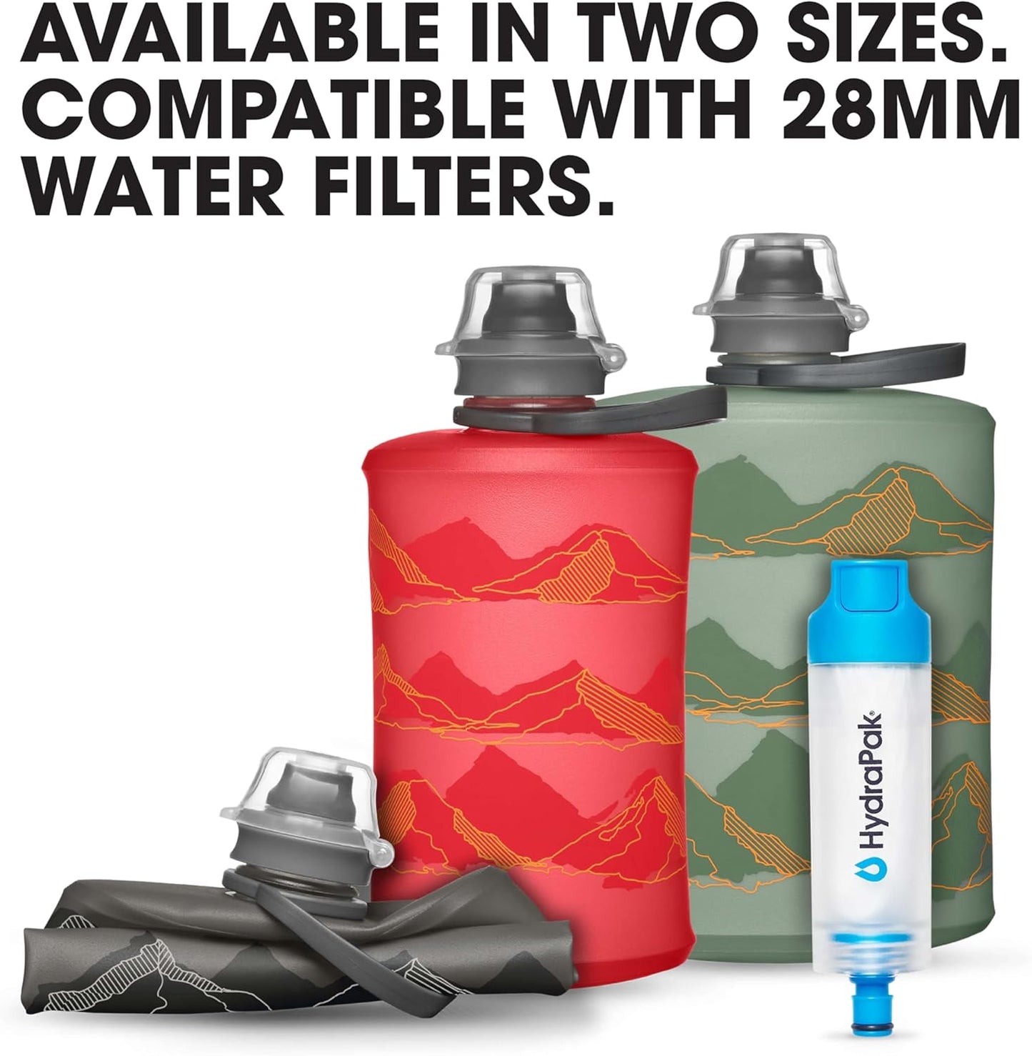 HydraPak Stow - Collapsible Backpacking Water Bottle (350ml, 500ml, 1L) - BPA Free, Ultra Light, Spill-Proof Twist Cap