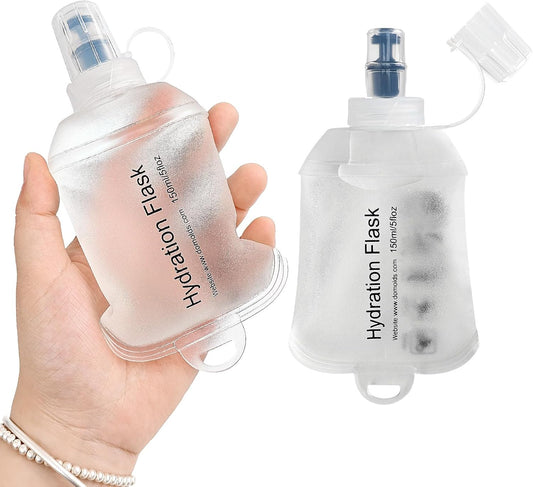 GYGYL Soft Flask, TPU Collapsible Soft Water Bottle for Hydration Pack, Running Vest, Leak-Proof Folding Water Bottle for Hiking Cycling Climbing Jogging-150ml White, 2pcs