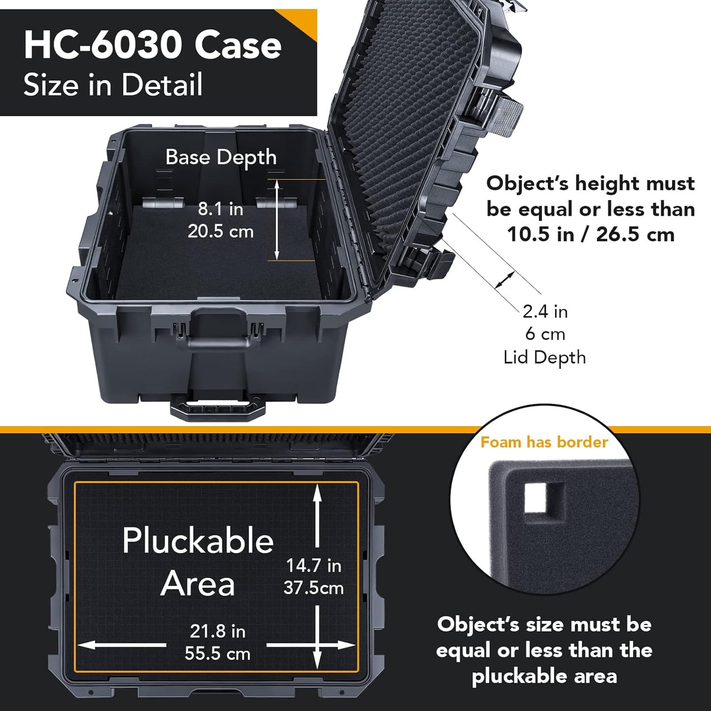 Lykus HC-6030 Large Waterproof Hard Case with Wheels and Customizable Foam, Interior Size 23.5x16.8x10.7 inch, Suitable for large electronic equipment and more