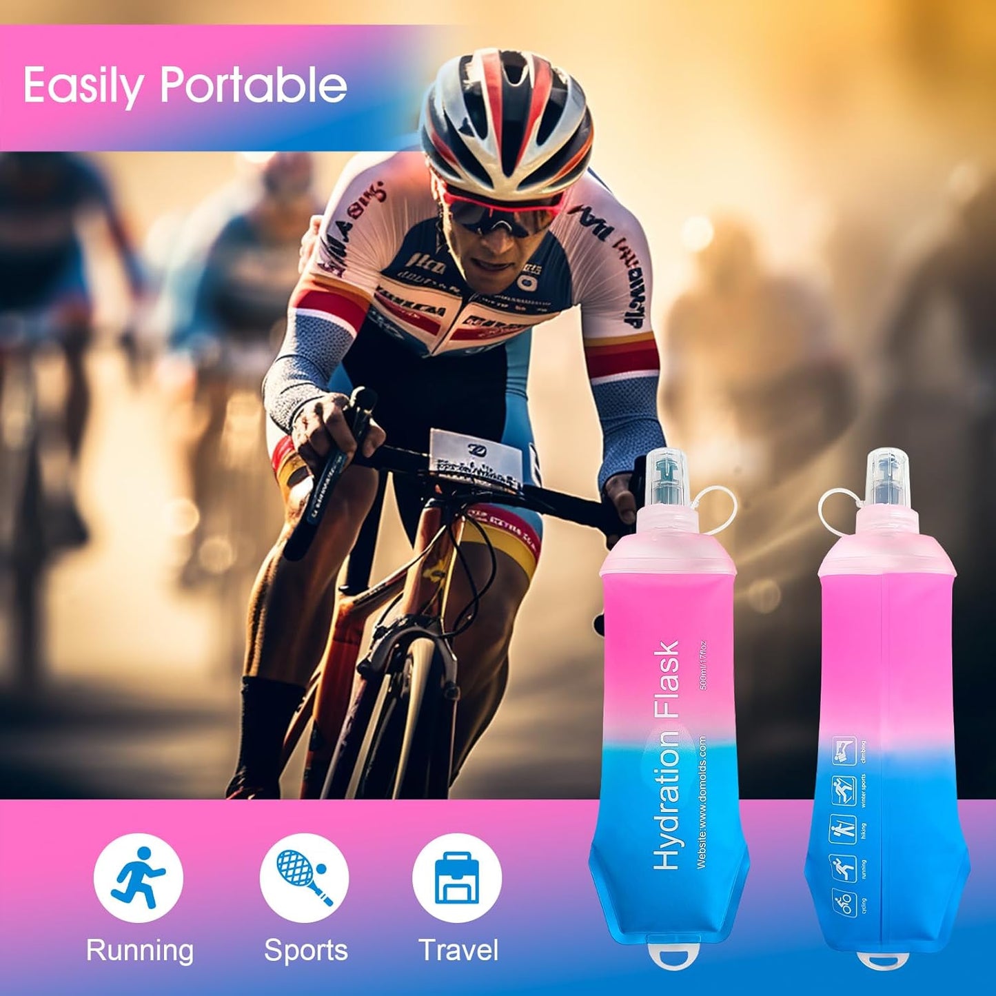 AXEN Soft Flask TPU Foldable Running Hydration Flask, Soft Collapsible Water Bottle for Hydration Pack Cycling Marathon Running Hiking