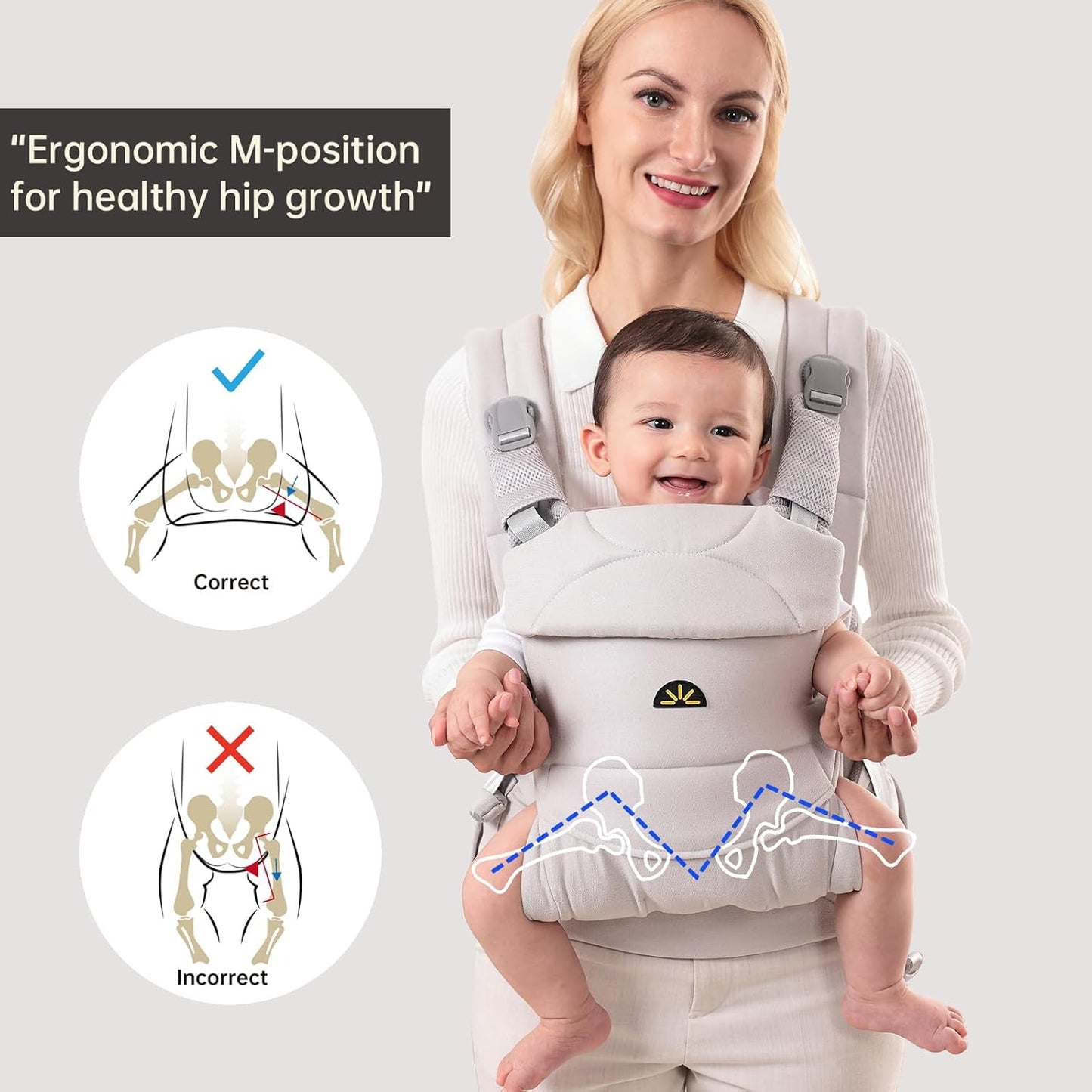 Baby Carrier for Newborns to Toddlers, Adjustable, Ultra-Soft and Weightless, Ergonomic Baby Carrier with Head Support, Baby Travel Gear, Baby Essentials (Grey)