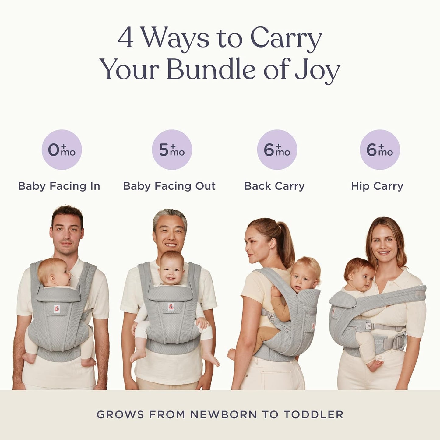 Ergobaby Omni Deluxe Baby Carrier Newborn to Toddler - Breathable Baby Carriers for Summer - All-Position Carrier with Enhanced Lumbar Support & Airflow (7-45 Pounds), Mesh, Natural Beige