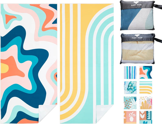 PY SUPER MODE 2 Pack Beach Towel - 75 x 35 inches Quick Dry Microfiber Beach Towels Oversized, Lightweight Soft and Absorbent Bath Towel Suitable for Swimming Pool Camping for Adults