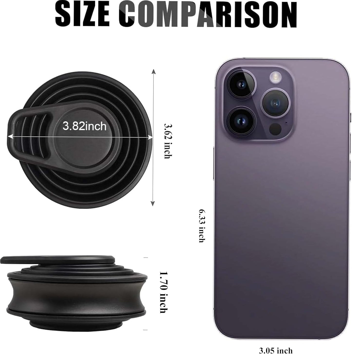 Collapsible Silicone Water Bottle - Foldable, Lightweight, and BPA-Free | 500ml (17oz) Reusable Leakproof Bottle for Camping, Travel, and Gym | Compact & Durable with Carabiner - Black