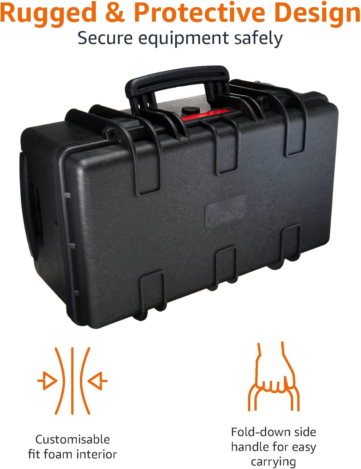 Amazon Basics Hard Camera Case with Wheels, Large, Black, Solid, 22"L x 14"W x 9.8"H