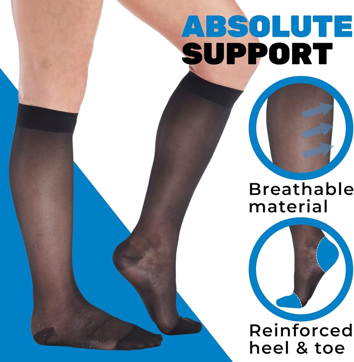 (3 Pairs - Closed Toe) Made in USA - Sheer Compression Socks for Women 15-20mmHg - Compression Stockings for Varicose Veins Circulation, Thrombosis, Embolism - Black, Medium - A101BL2-3