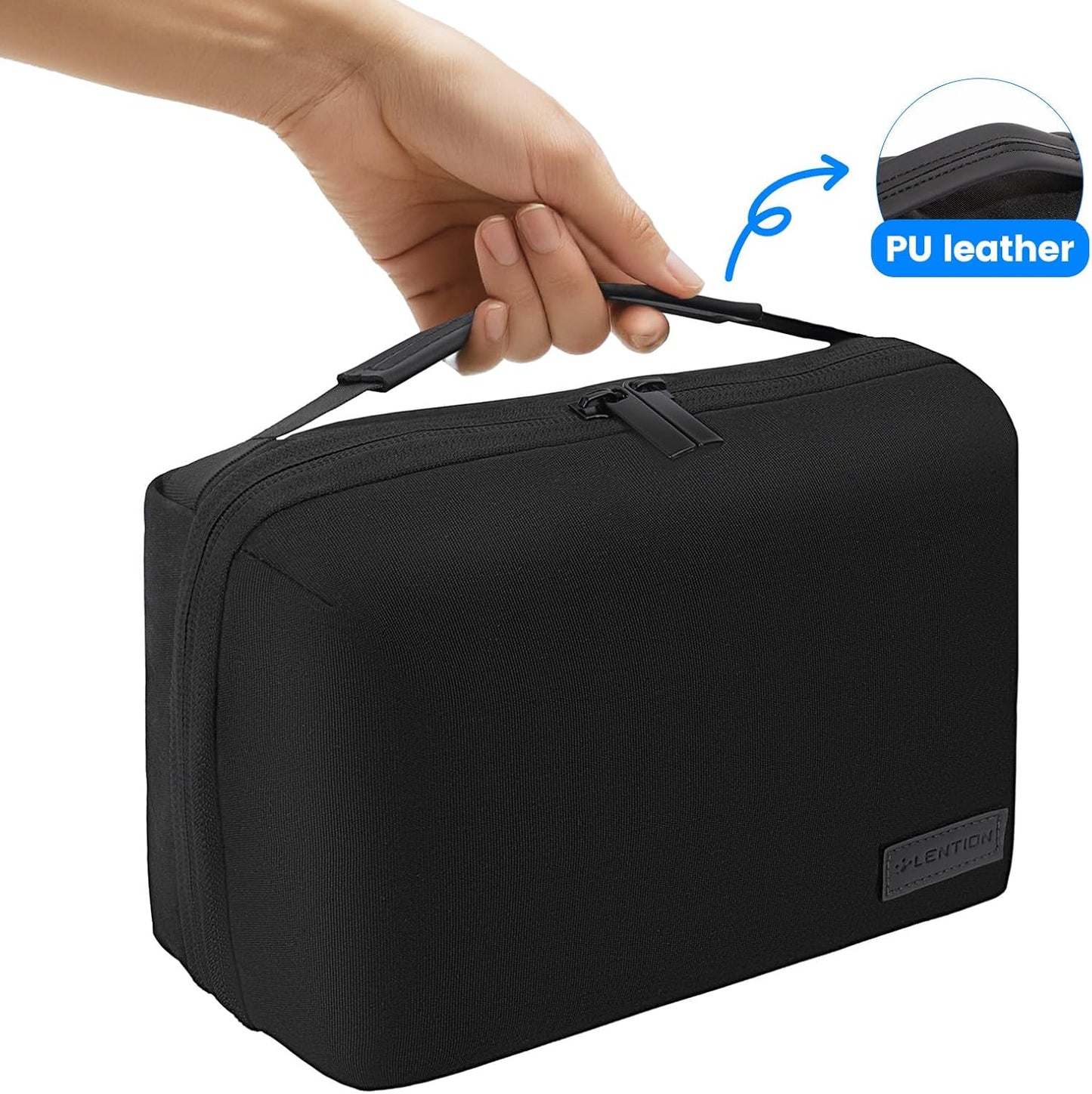 LENTION Electronics Organizer, Tech Organizer Travel Case, Tech Pouch, Cable Bag with ECO-Friendly Fabrics (GRS Certified) Cord organizer Travel Essentials Bag for AirPods, Cords, Charger (M378 Black)