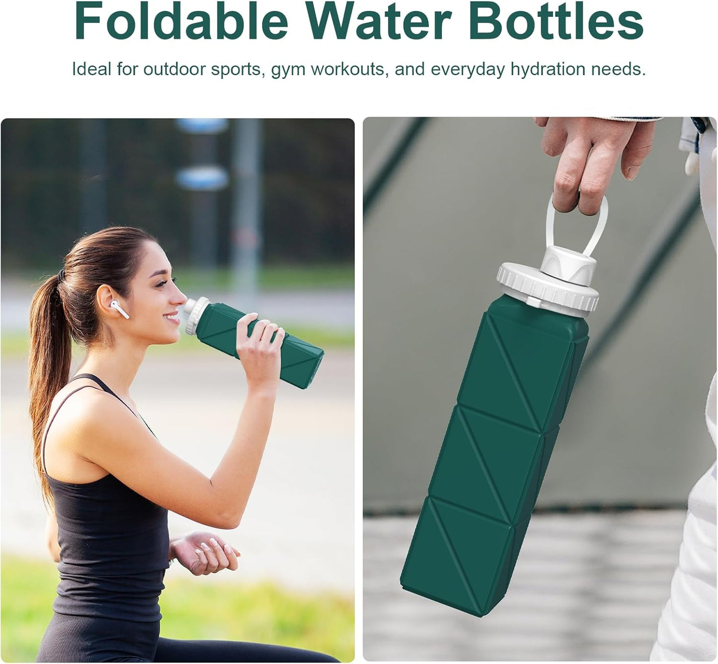 Portable Collapsible Water Bottles,BPA Free Food-Grade Silicone Reusable water Bottle For Outdoor Travel Hiking Sports,Compact,Lightweight Easy To Carry,Leakproof Water Bottles,Dark Green