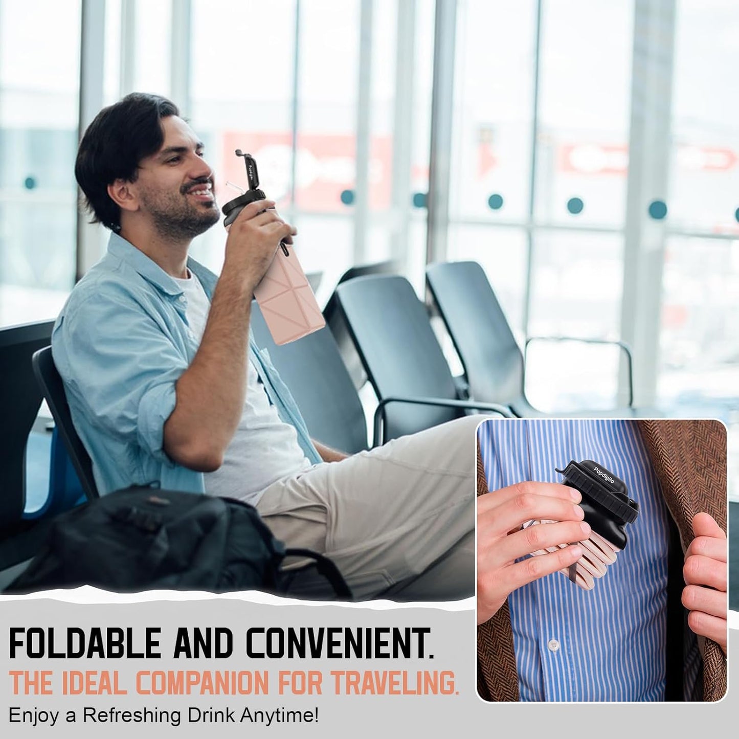 Collapsible Water Bottles 20.6oz Foldable Water Bottle BPA Free Reusable Lightweight LeakProof Travel Silicone Water Bottles for Travel Gym Hiking Camping (Upgrade Light Pink)