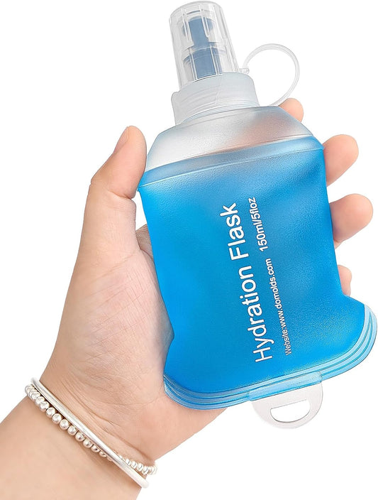 GYGYL Soft Flask, TPU Collapsible Soft Water Bottle for Hydration Pack, Running Vest, Leak-Proof Folding Water Bottle for Hiking Cycling Climbing Jogging-150ml Blue