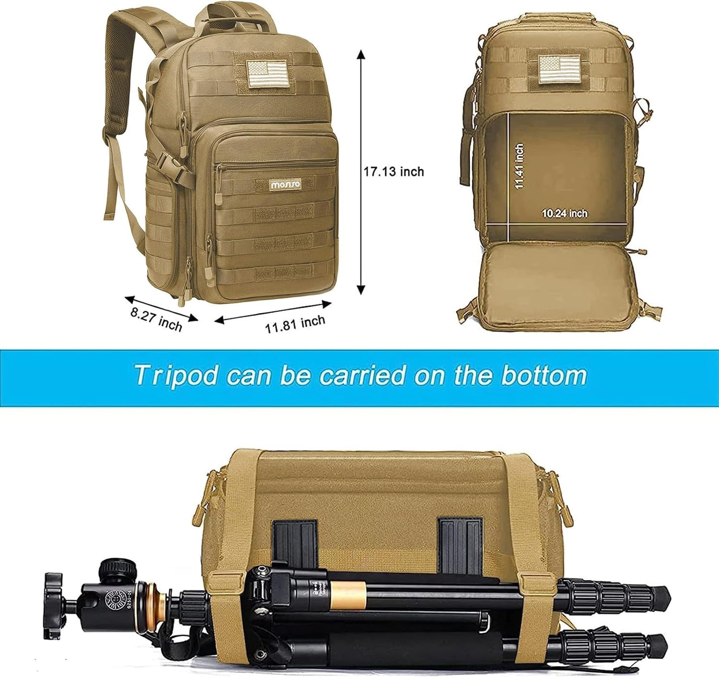 MOSISO Camera Backpack, DSLR/SLR/Mirrorless Tactical Camera Bag Case with Laptop Compartment Compatible with Canon/Nikon/Sony, Khaki