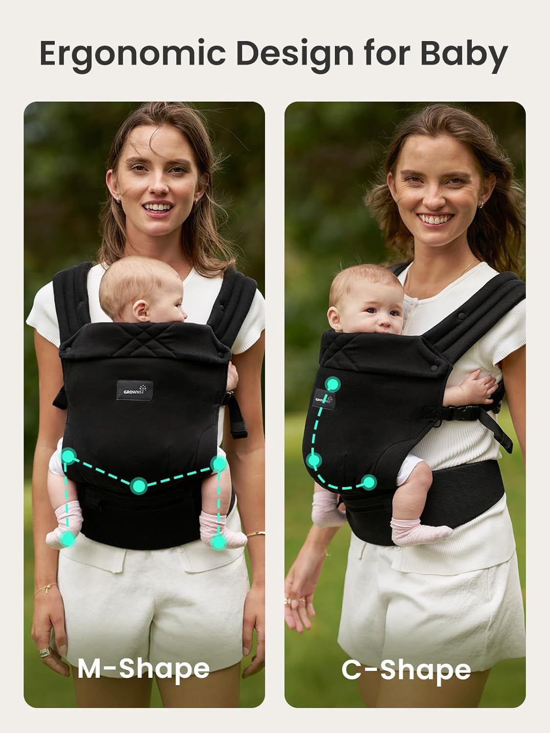 GROWNSY Baby Carrier Newborns to Toddlers, Ergonomic Baby Toddler Carrier Slings Wraps with Head Support, Easy to Wear,Infant Carrier Baby Gift,Travel and Hiking Friendly, for Babies 7 to 44 lb(Black)