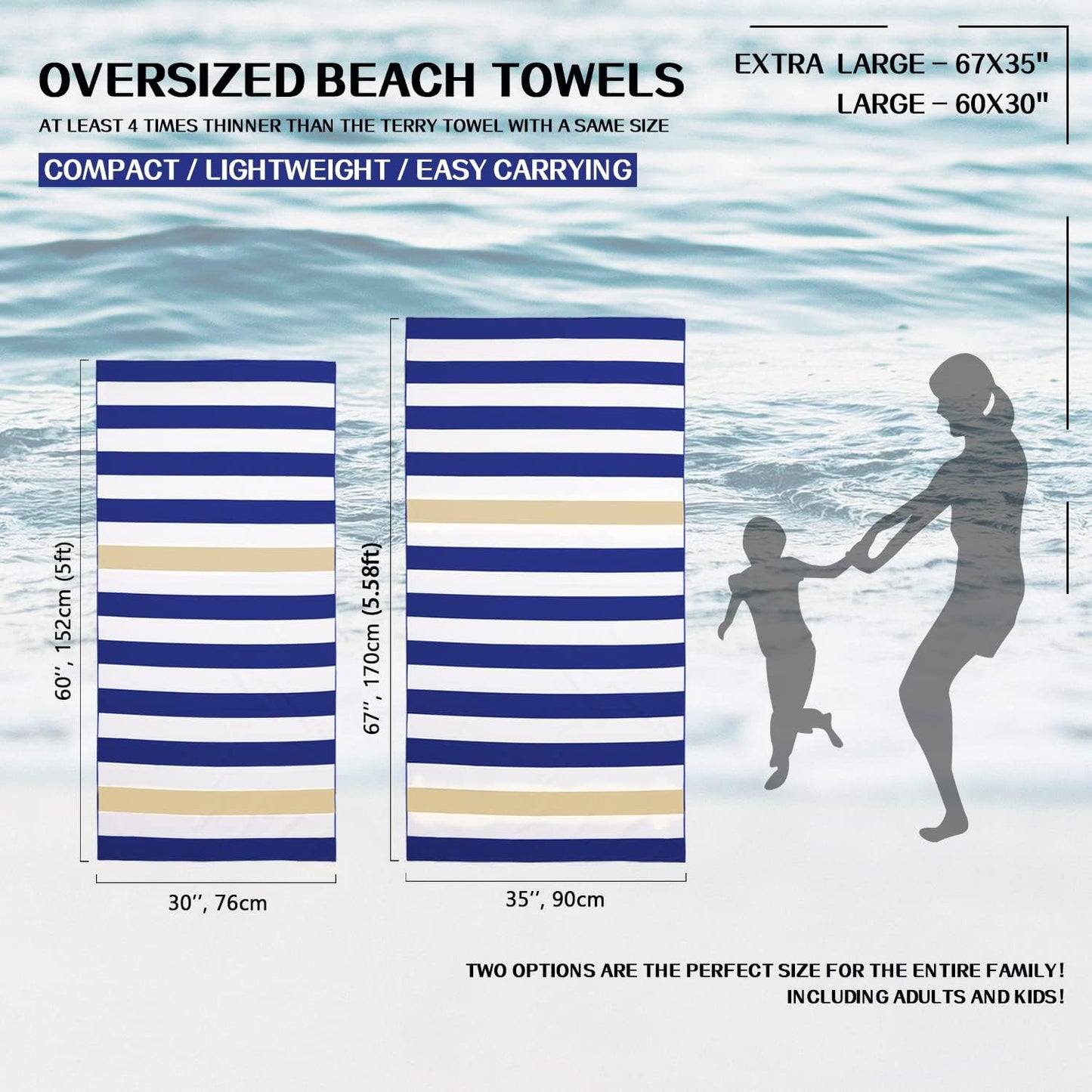 Your Choice Microfiber Quick Dry Sand-Free Beach Towel for Adults & Kids (67x35 Inch, 60x30 Inch) - Oversized, Compact, Lightweight, Absorben