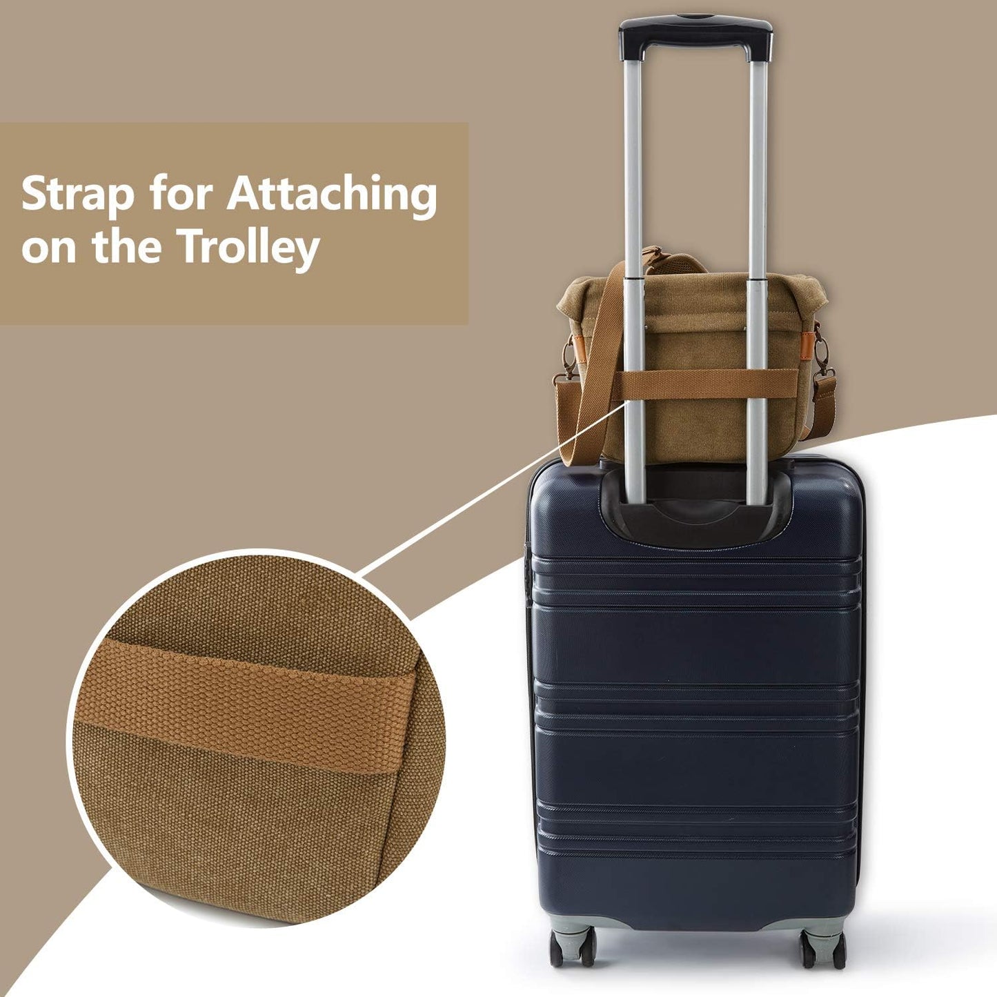 BAGSMART Camera Bag, SLR DSLR Canvas Crossbody Camera Case, Compact Camera Shoulder Bag with Rain Cover for Women and Men, Khaki