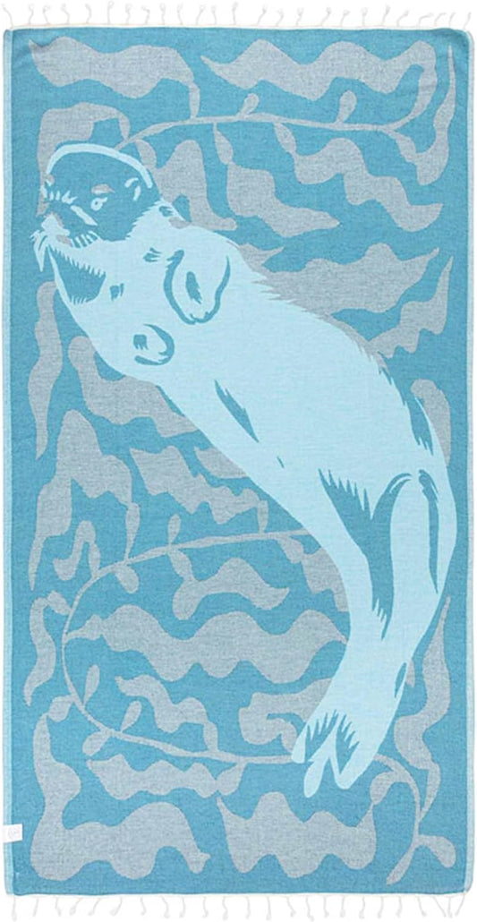 Sand Cloud Oversized Turkish Beach Towel (Mr Otter) - 100% Certified Cotton Turkish Bath Towels - Sand Free & Quick Dry Large Beach Towel for Pool, Yoga, Picnic & Travel - As Seen on Shark Tank