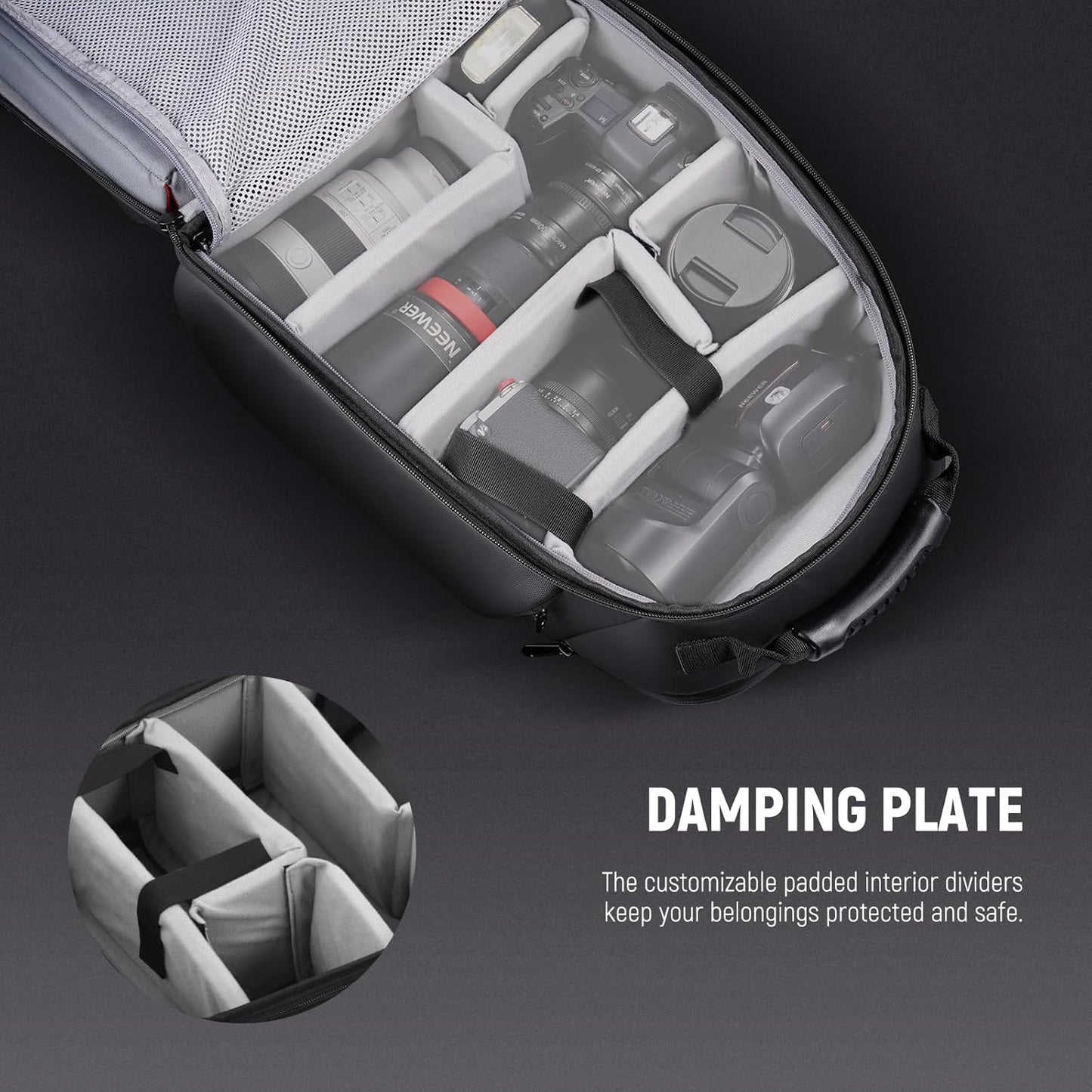 NEEWER BASICS Camera Bag for Photographer, Water Resistant Digital Cam Backpack Shockproof Large Case Compatible with Sony Canon Nikon DSLR Mirrorless Lenses Small Photography Accessories, PB26 Black