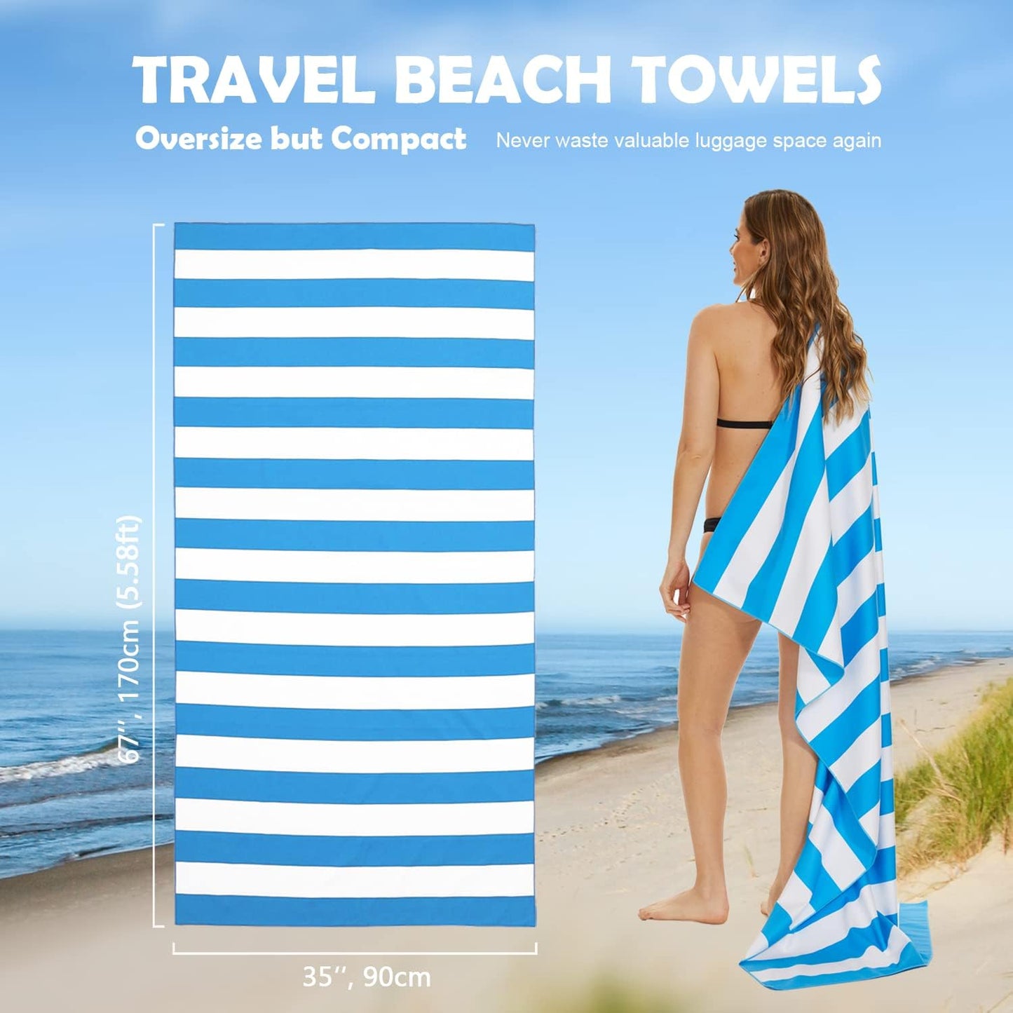 Your Choice Microfiber Quick Dry Sand-Free Beach Towel for Adults & Kids (67x35 Inch, 60x30 Inch) - Oversized, Compact, Lightweight, Absorben