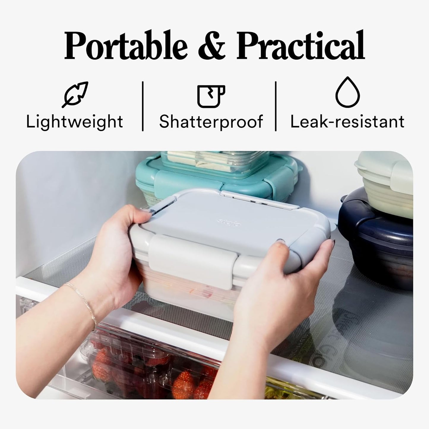 STOJO Collapsible Bento Box, Reusable, Leak-Proof, Microwave & Dishwasher Safe, Premium Lunch Container with Divider – Space-Saving, Transparent Design (Cashmere, 6-Cup/1.5L)