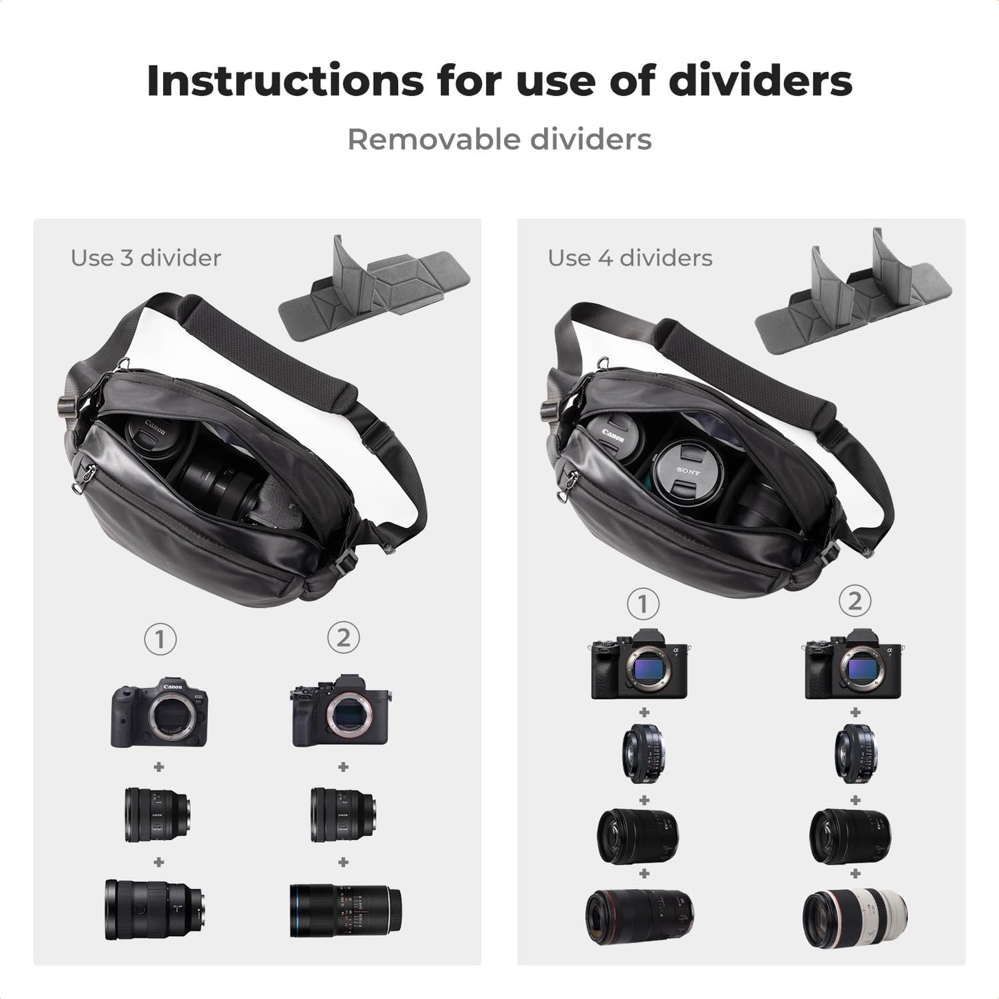 K&F Concept 2 in 1 Sling Bag Everyday Shoulder Bag & Multifunction Photography Crossbody Camera DSLR Backpack Portable Bag