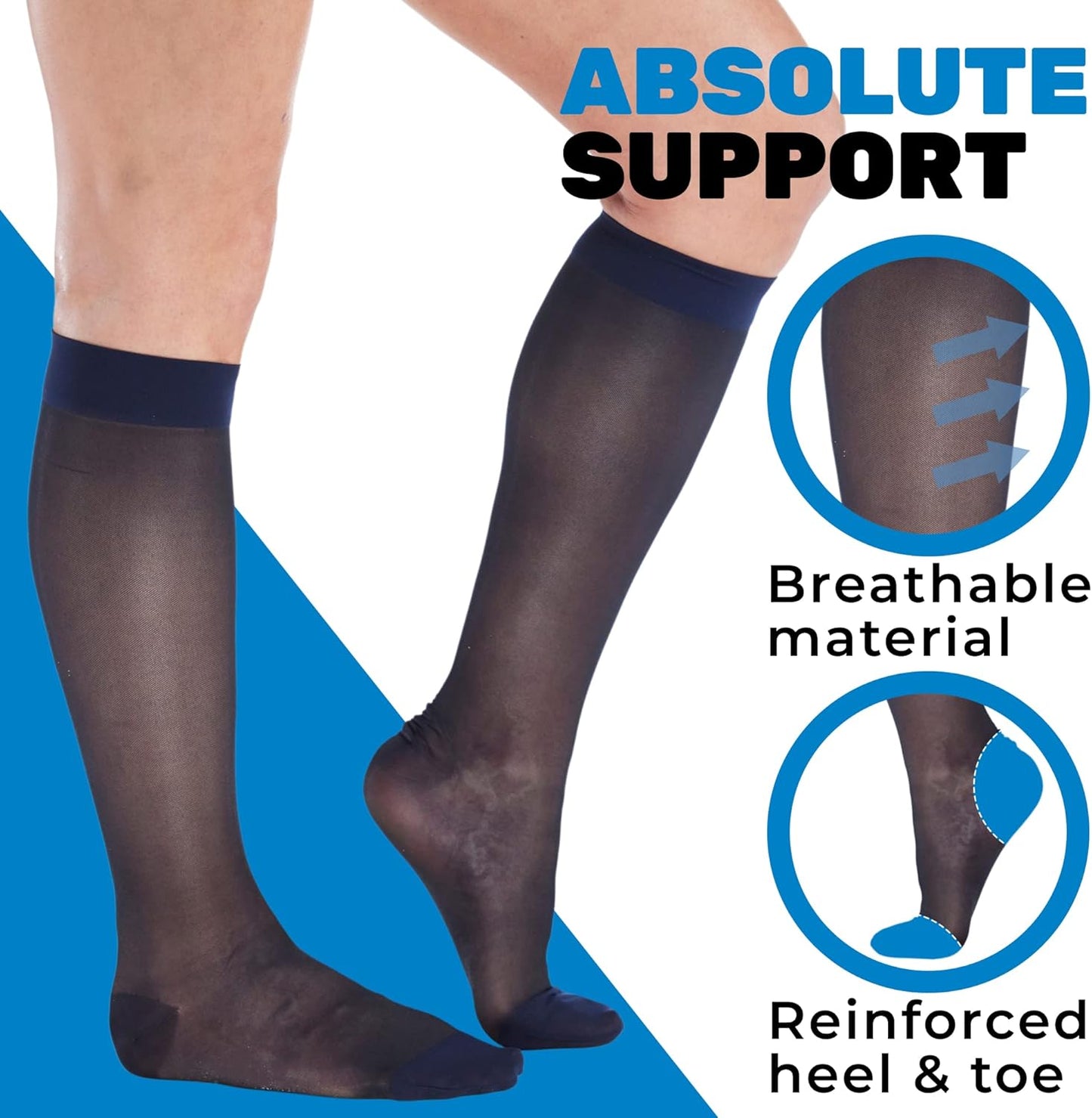 (3 Pairs - Closed Toe) Made in USA - Compression Socks for Women 15-20mmHg - Sheer Compression Knee High Stockings for Post Surgery, Pregnancy, Arthritis, Edema - Navy, Large - A101NV3-3