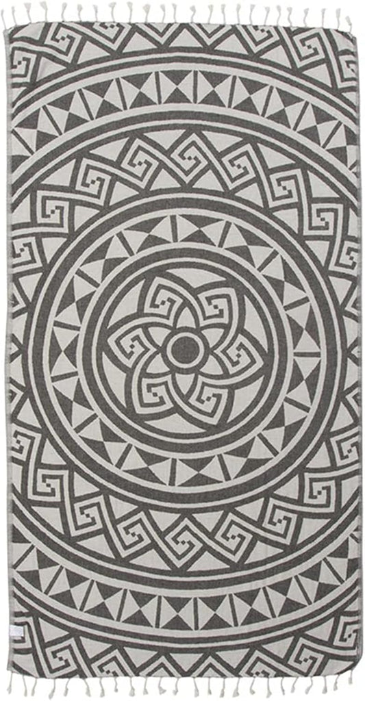 Sand Cloud Turkish Beach Towel - Sand Free - 100% Organic Turkish Cotton Yarn - Quick Dry Towel for Beach, Picnic Blanket or Throw - As Seen on Shark Tank - Mandala (Dark Grey)